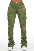 Robbin Olive Painted Super Stacked Jean