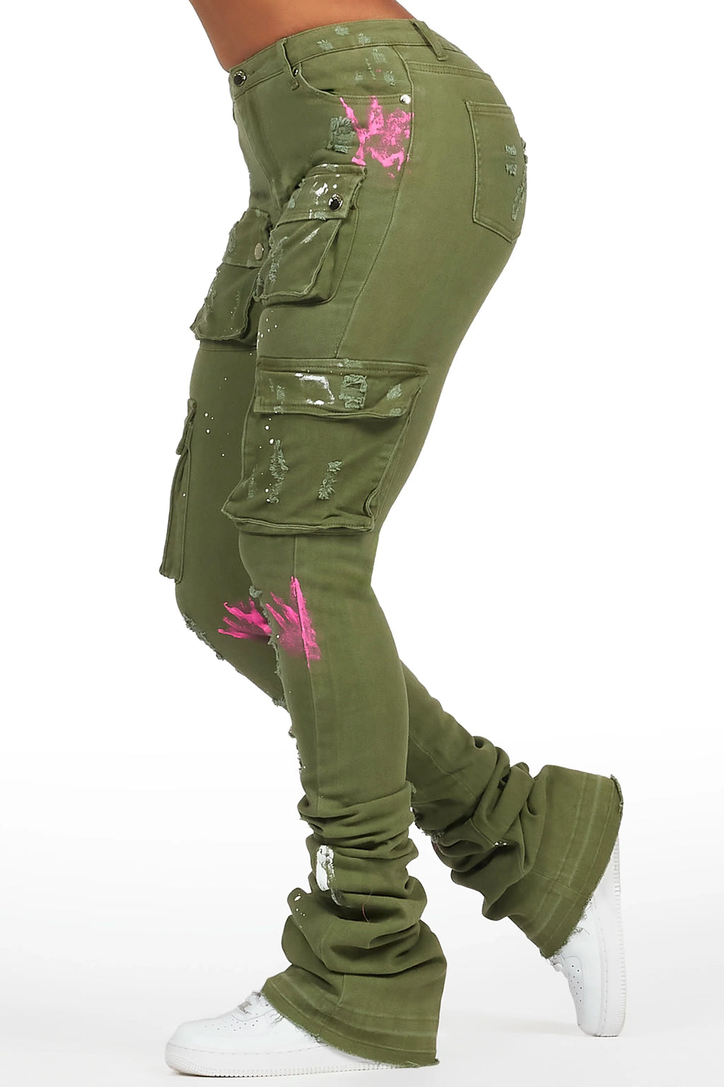 Robbin Olive Painted Super Stacked Jean