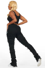 Sammia Black Painted Stacked Flare Jean