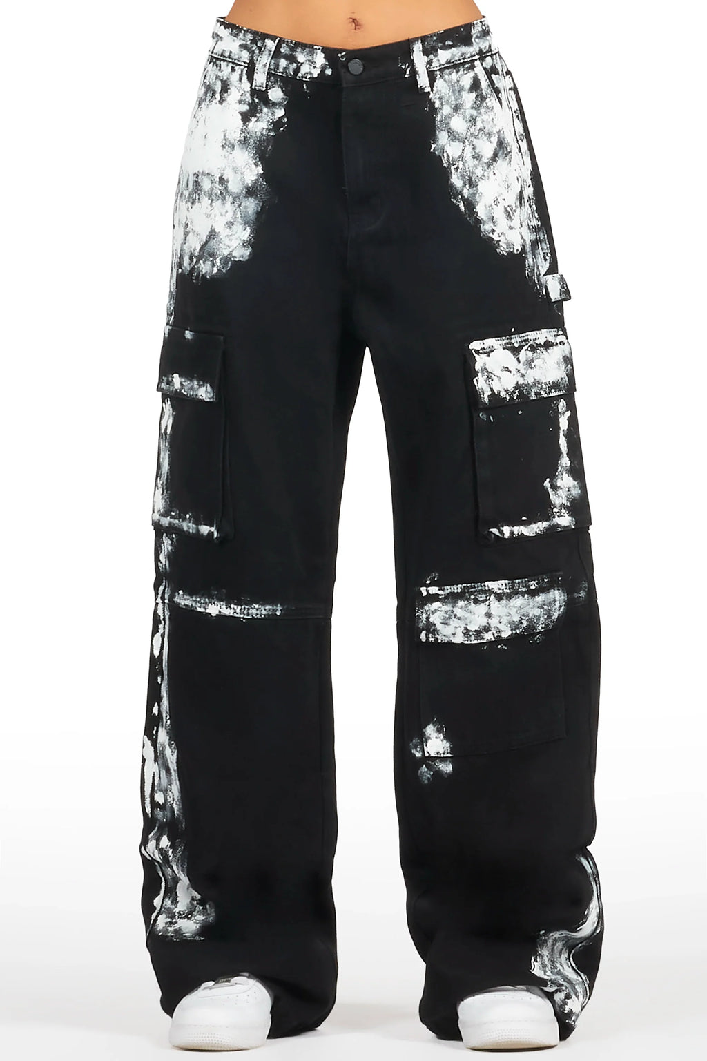 Roniqua Black Painted Baggy Cargo Jean