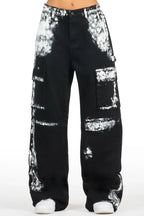 Roniqua Black Painted Baggy Cargo Jean