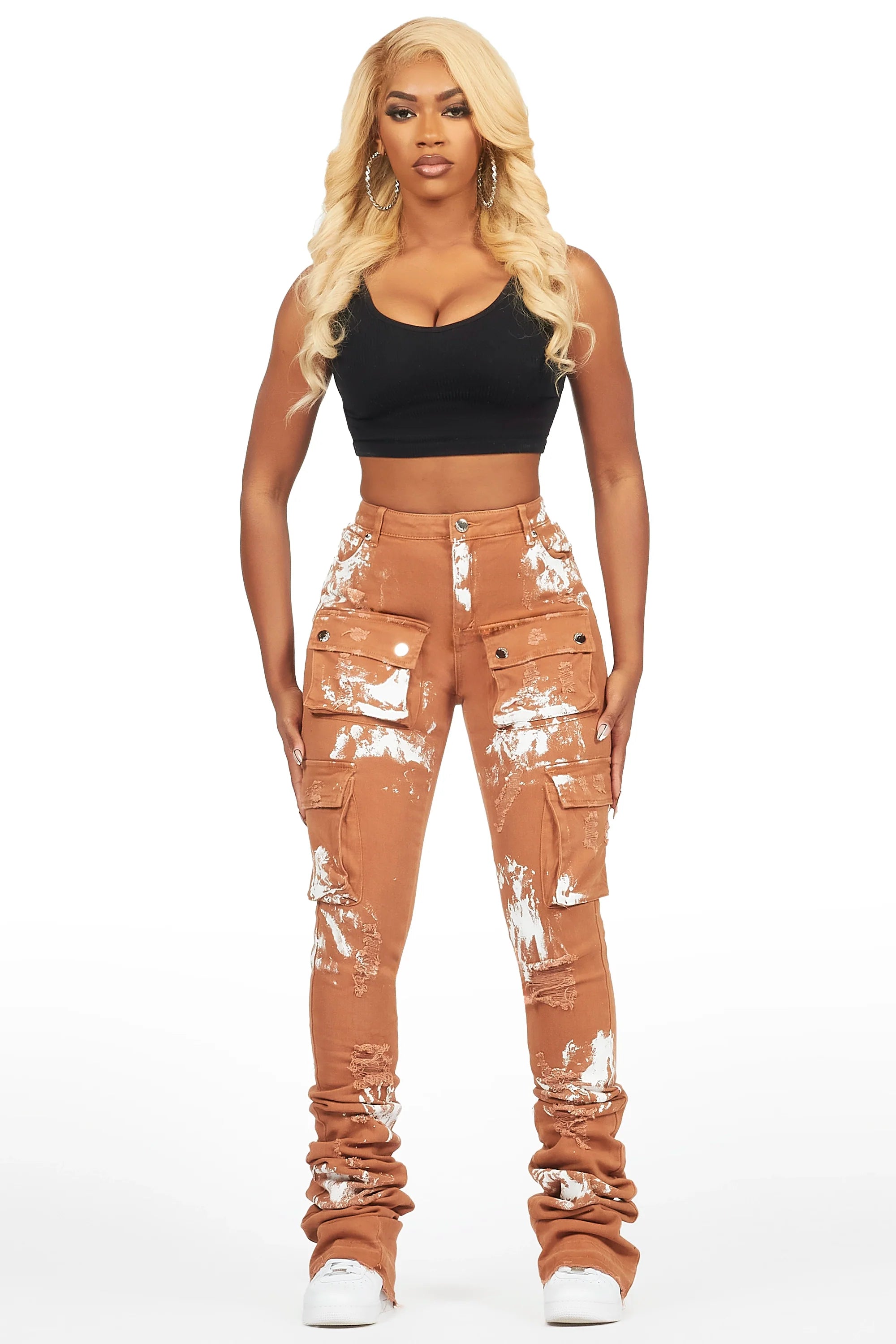 Latrice Camel Painted Super Stacked Jean