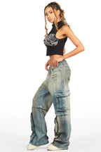 Blenda Tinted Dark Wash Baggy Cargo Jean