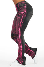 Keenana Black Painted Stacked Flare Jean