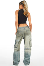 Blenda Tinted Dark Wash Baggy Cargo Jean
