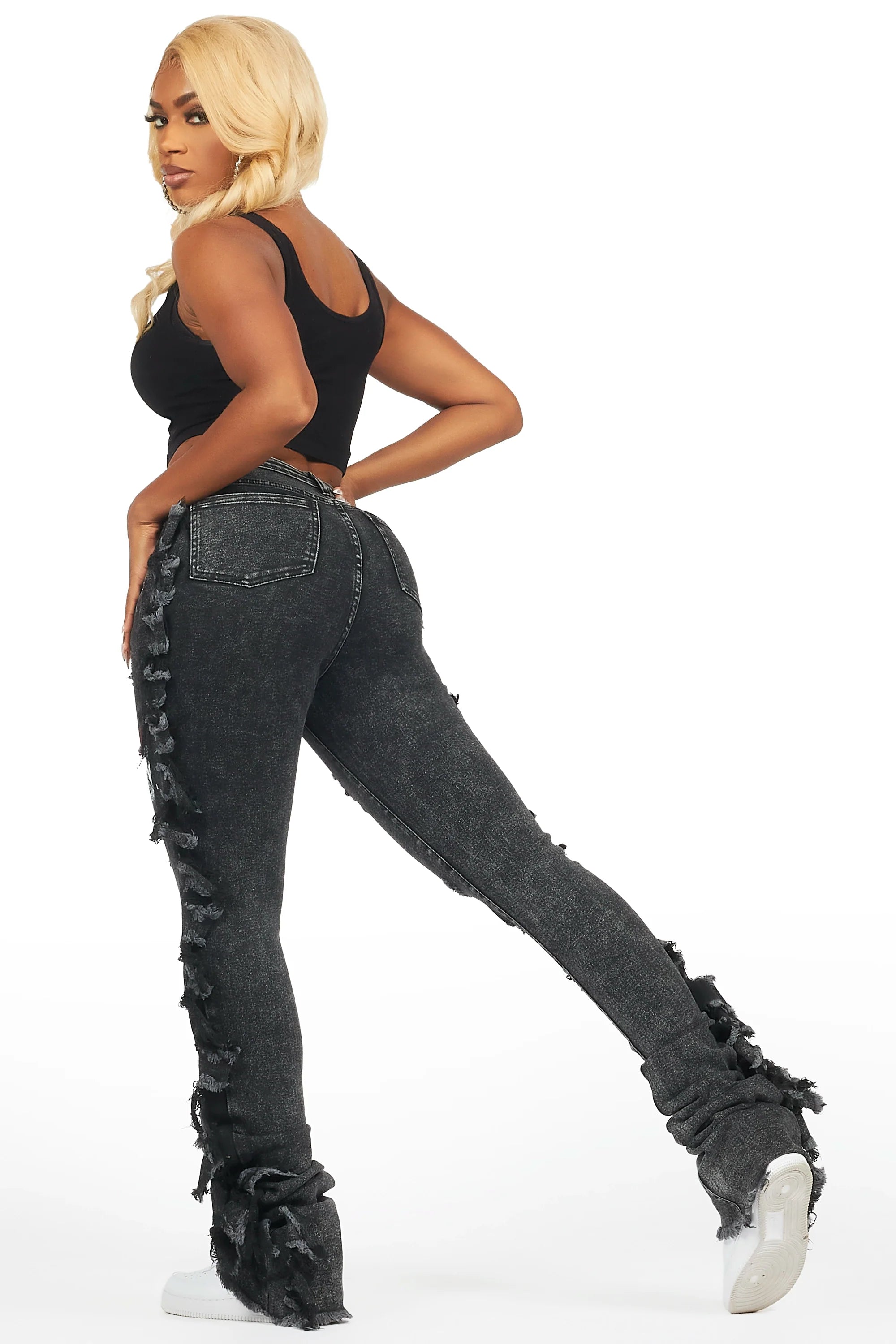 Analyse Black Wash Painted Super Stacked Jean