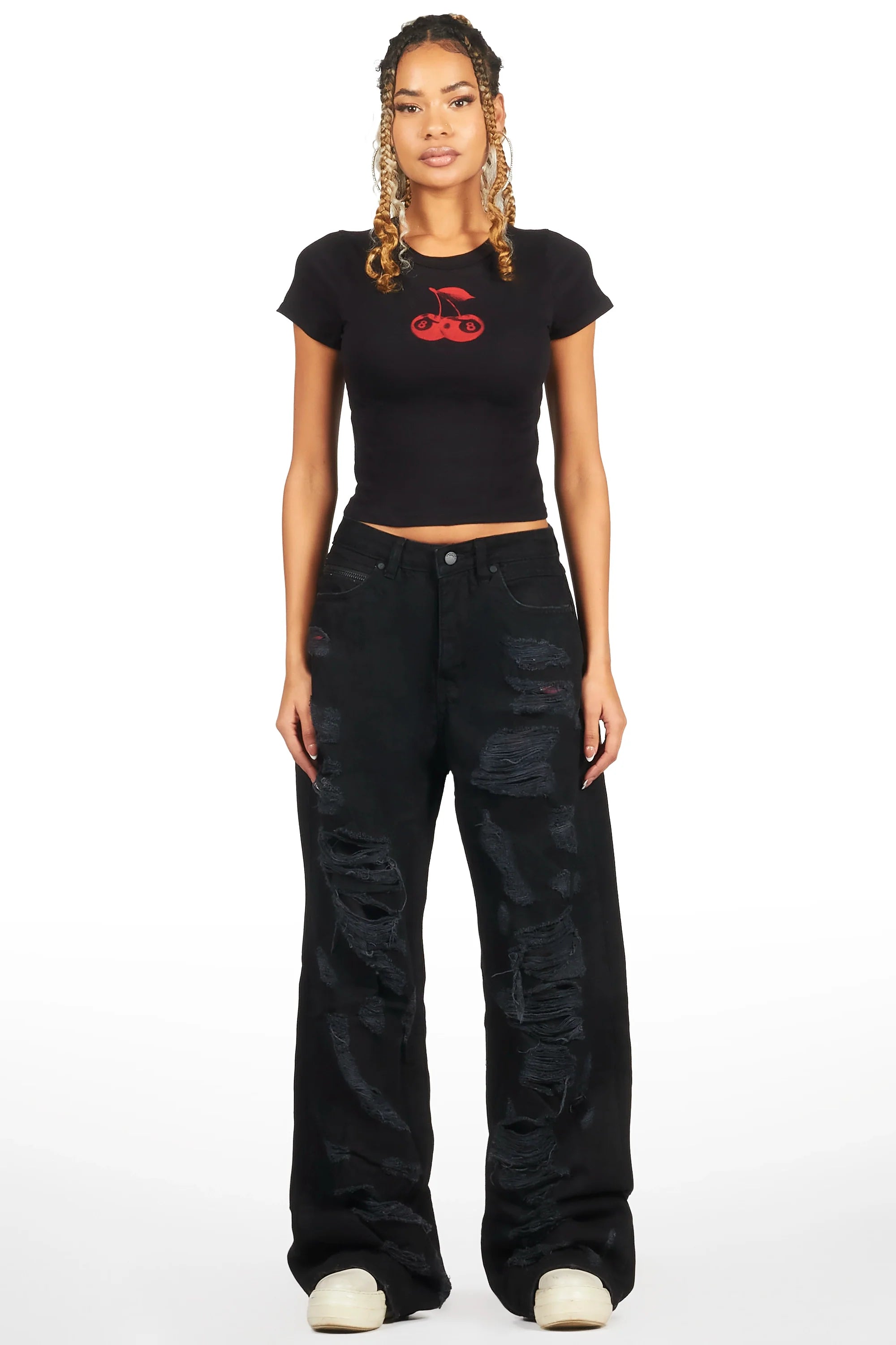 Cherrie Black Crop T-Shirt