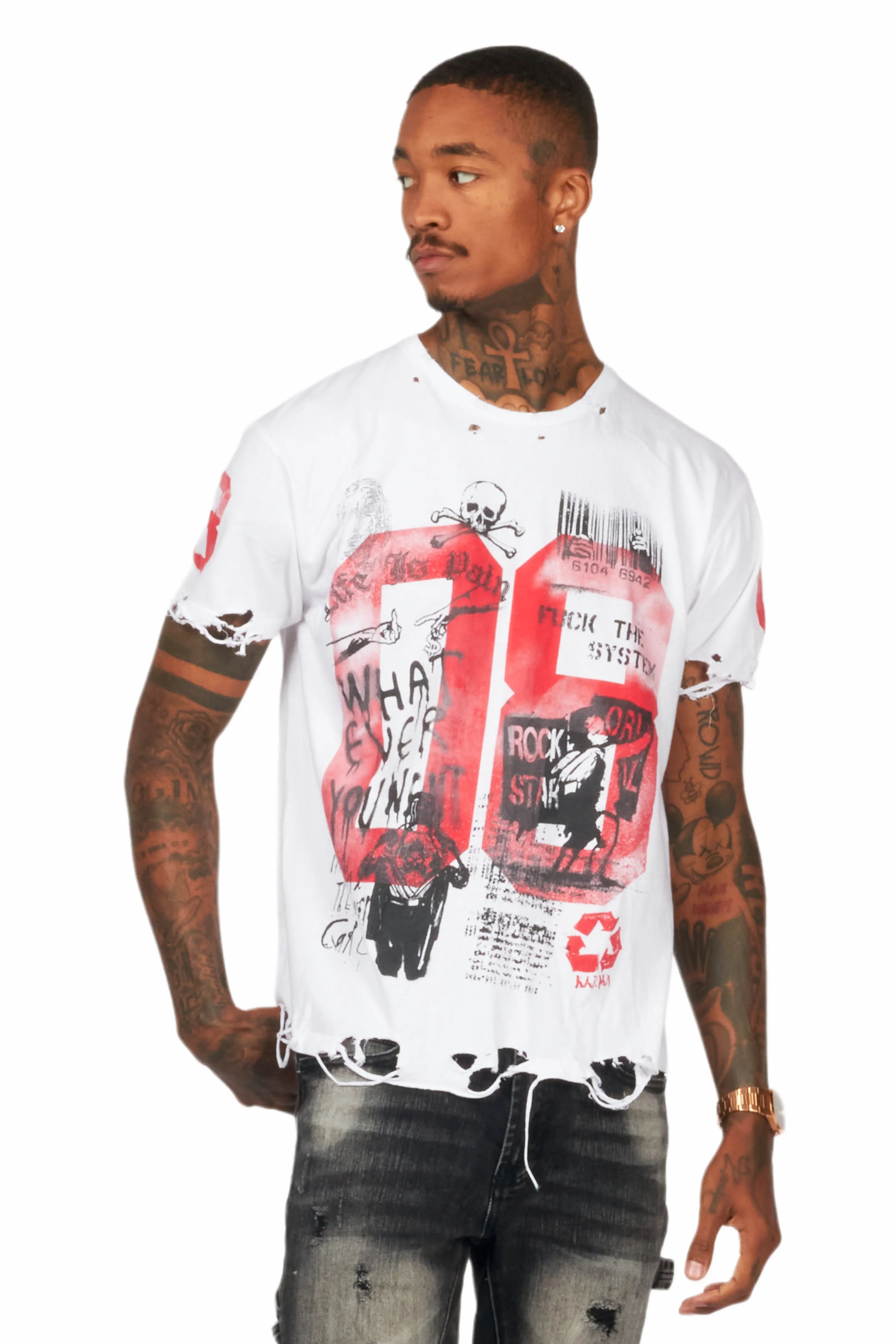 Grill White Graphic Oversized T-Shirt