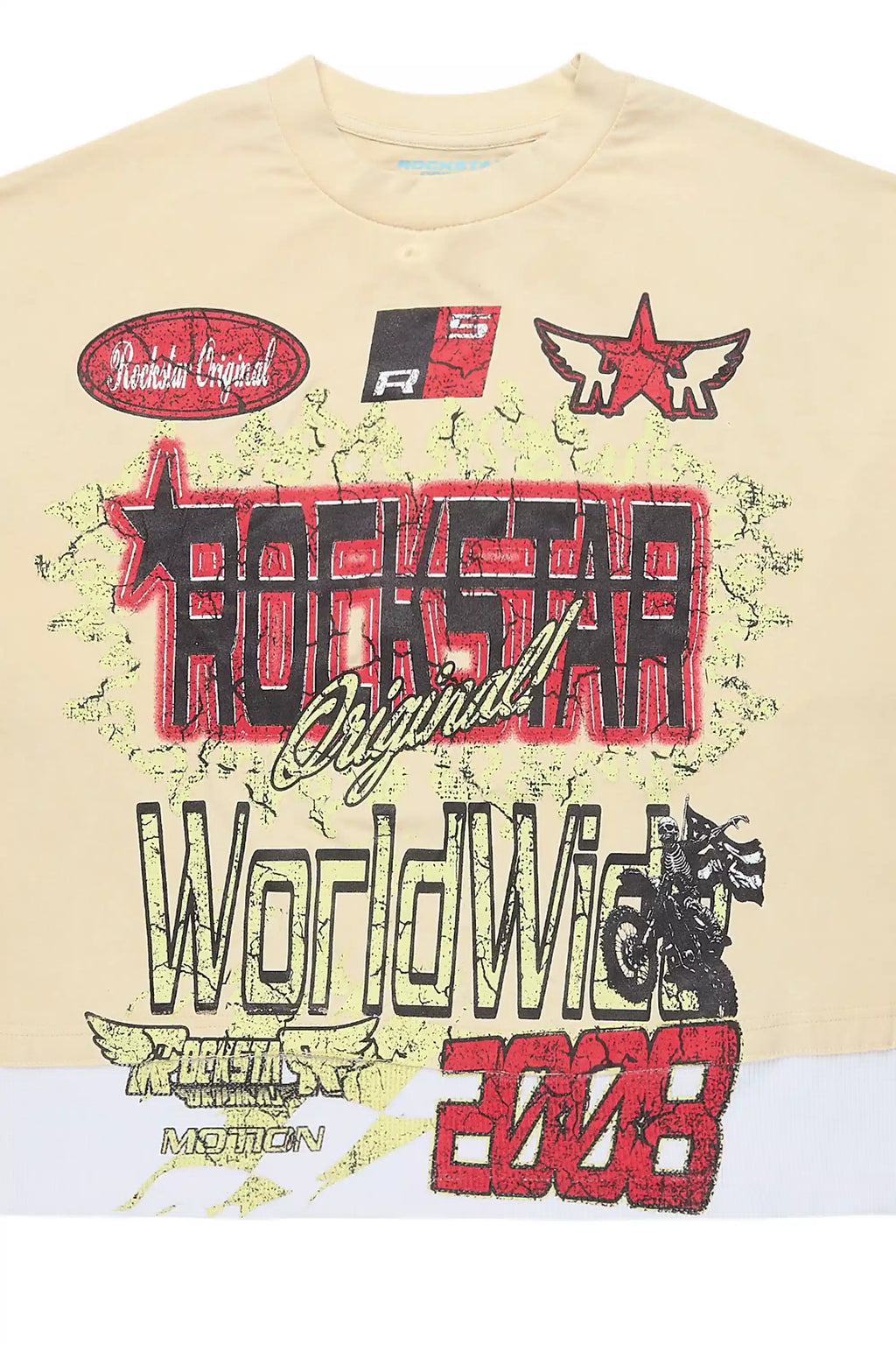 Deangelo Beige/Red Boxy Crop Double Layer Tee