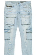 Zaid Blue Stacked Flare Jean