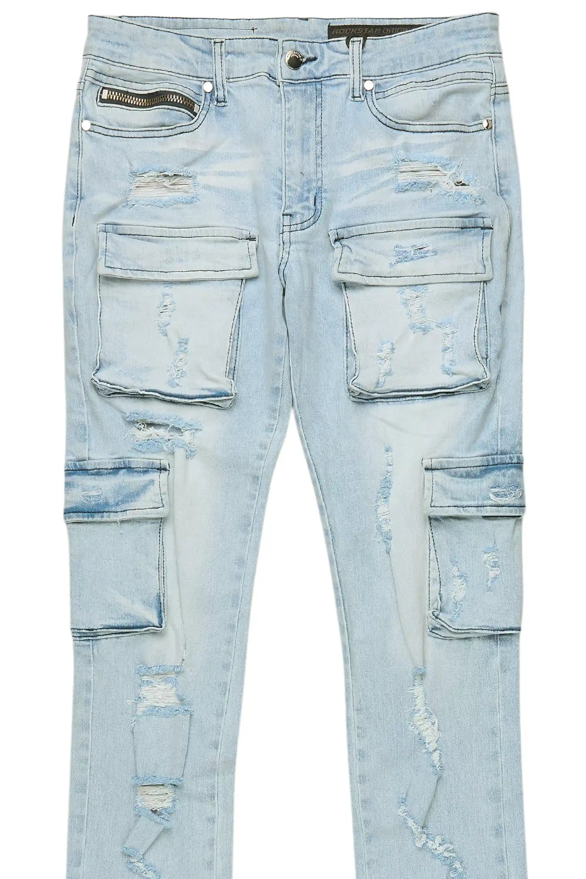 Zaid Blue Stacked Flare Jean