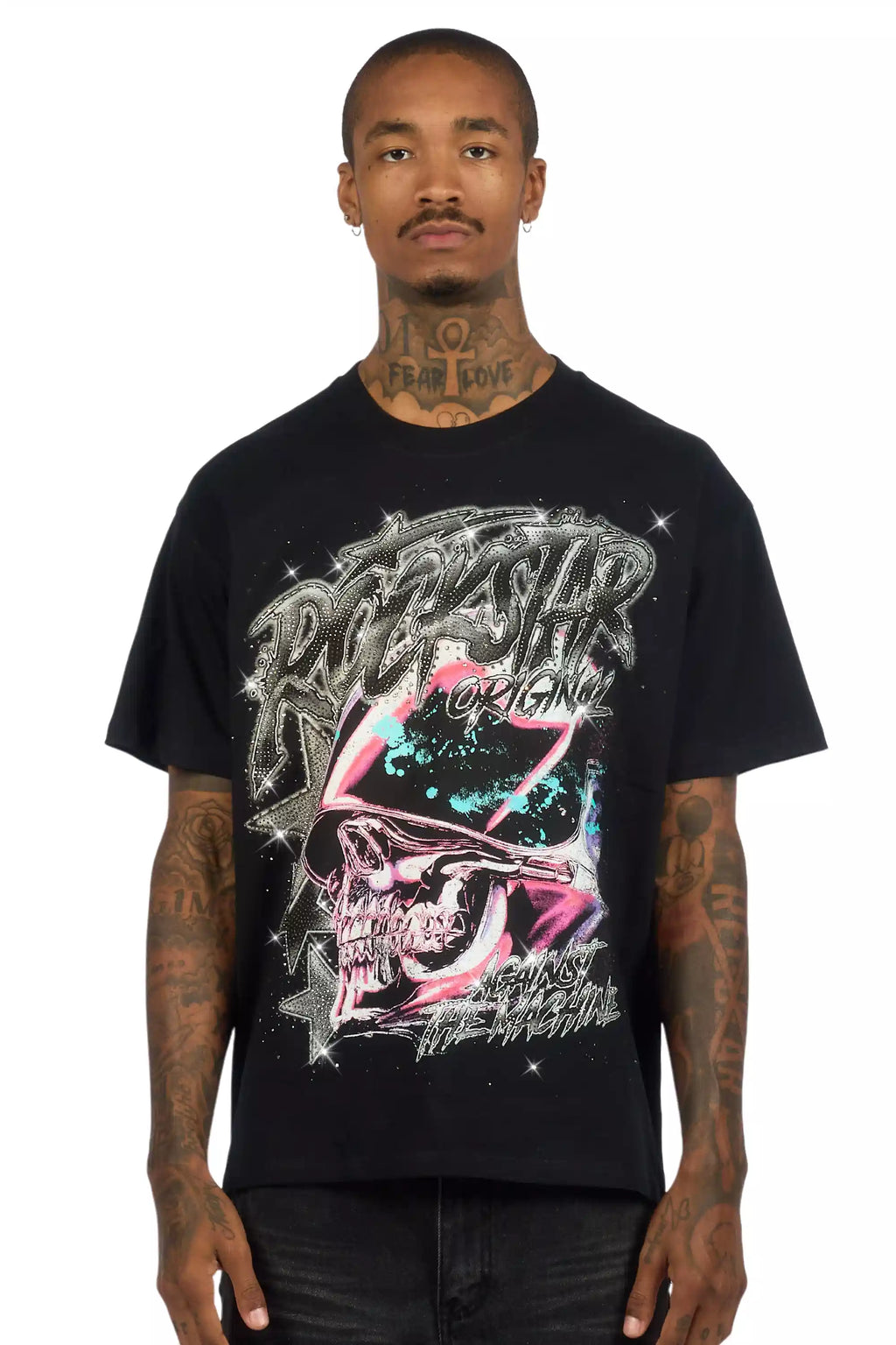 Outerworld Black Graphic Rhinestone T-Shirt