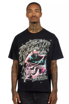 Outerworld Black Graphic Rhinestone T-Shirt