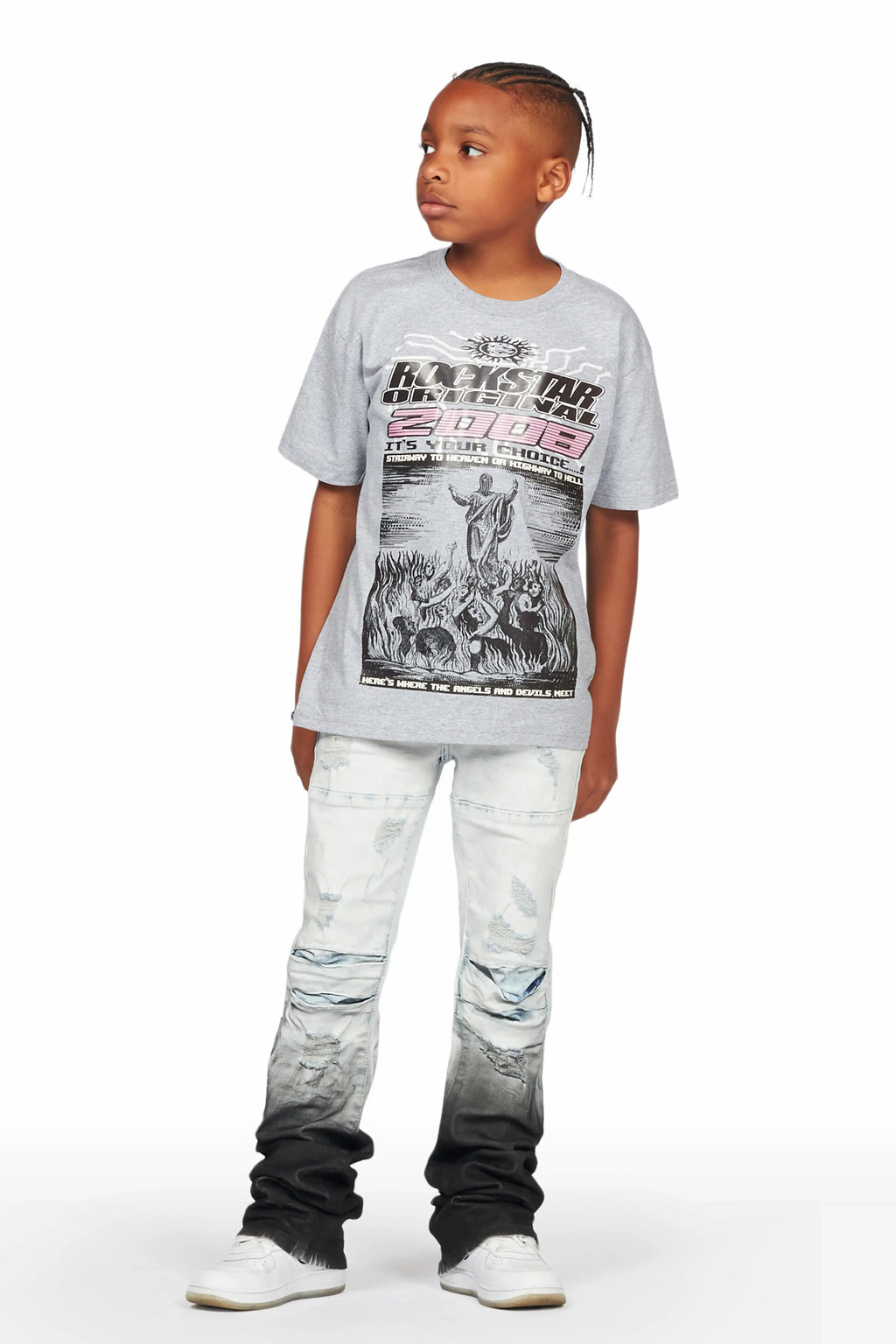 Boys Rachit Grey T-Shirt/Stacked Flare Jean Set