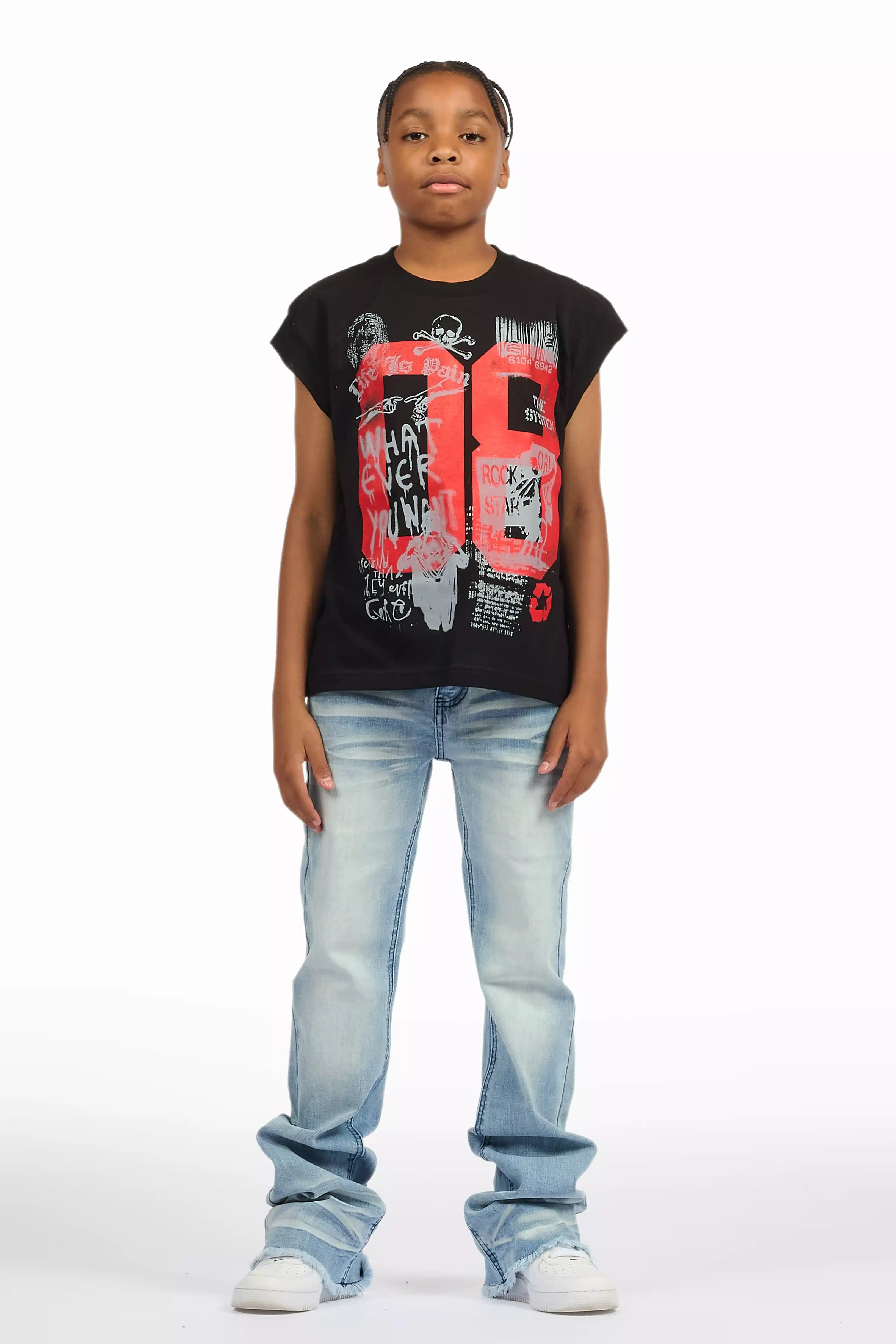 Boys Dag Dark Blue Stacked Flare Jean