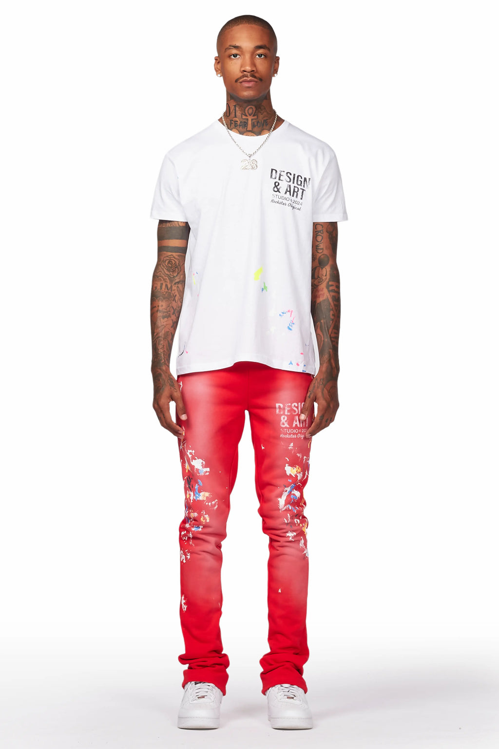 Patel Red Graphic Stacked Flare Pant