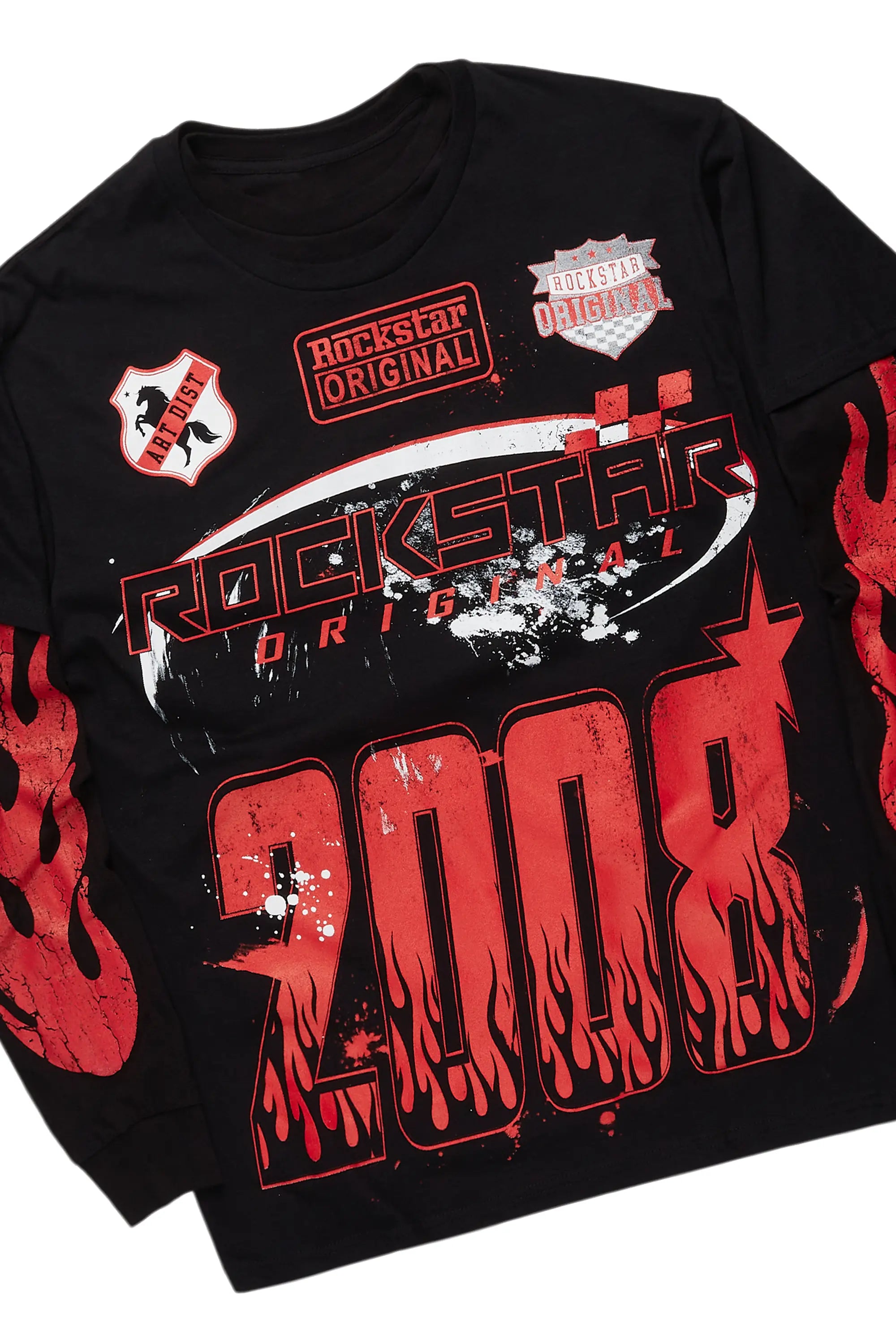 Amos Black/Red Double Layer T-Shirt/Stacked Baggy Pant Set