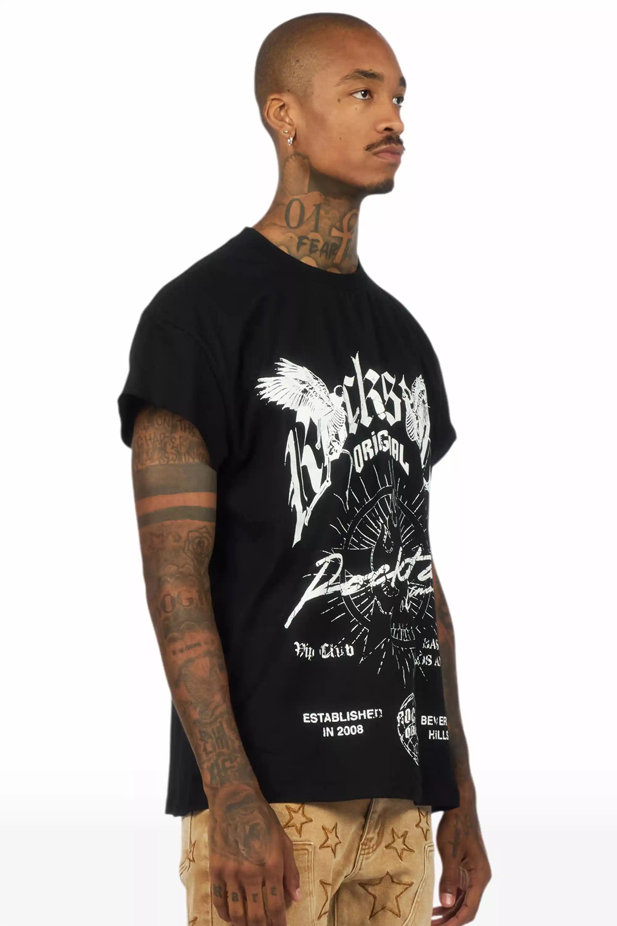 Tally Black Sleeveless Graphic T-Shirt