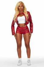 Khyyam Red Faux Leather Short