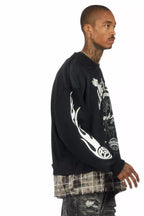 Hundo Black Graphic Flannel Crewneck