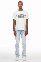 Jian Light Blue Rhinestone Stacked Flare Jean