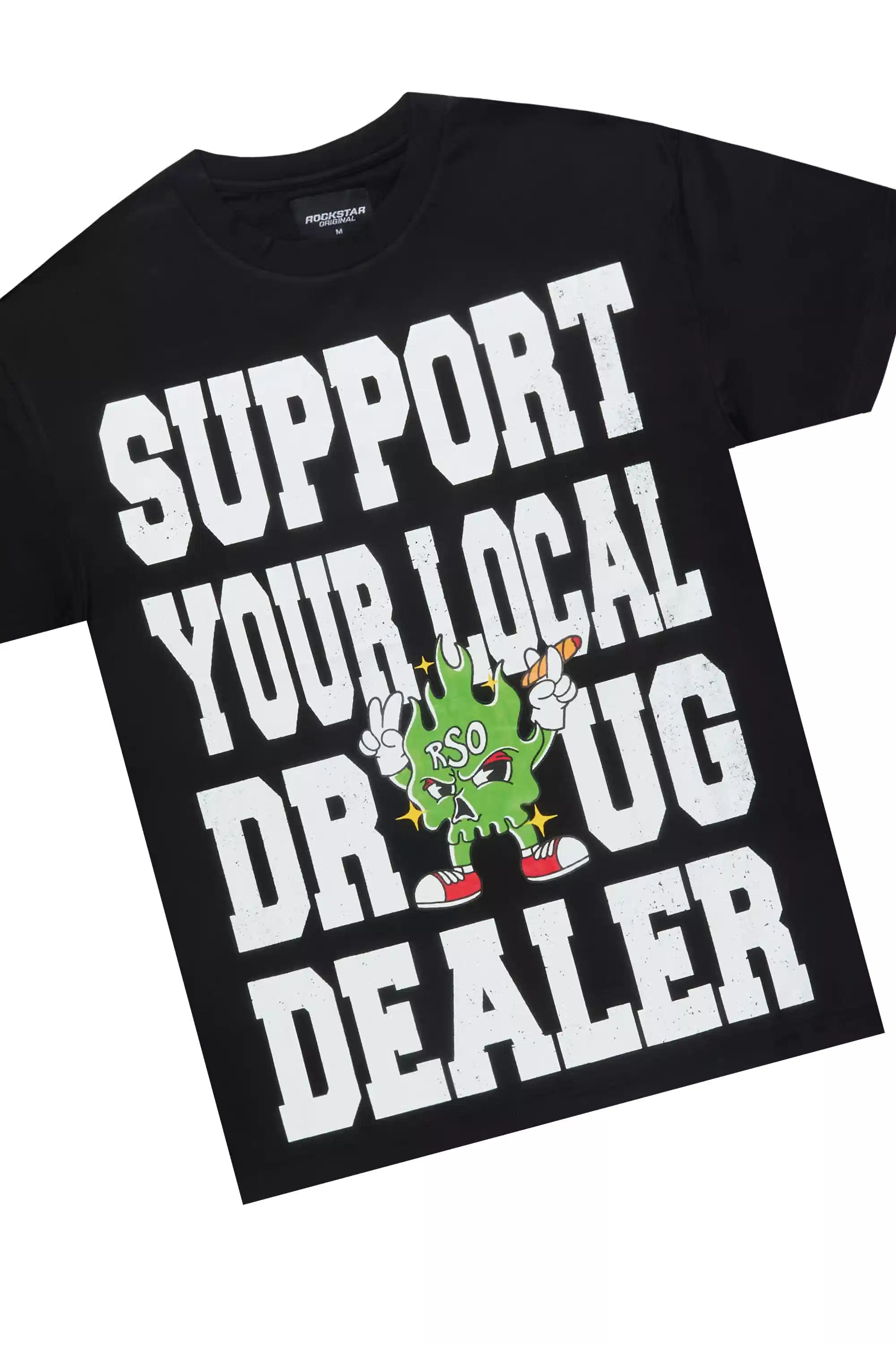 Tarl Black Oversized T-Shirt/Painted Super Stacked Flare Jean Bundle