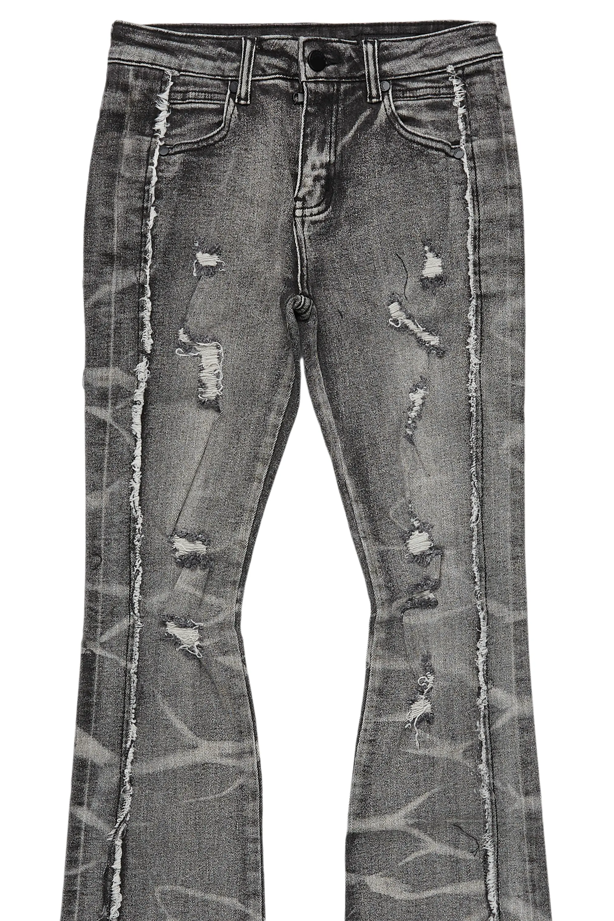 Boys Rugged Black Stacked Flare Jean
