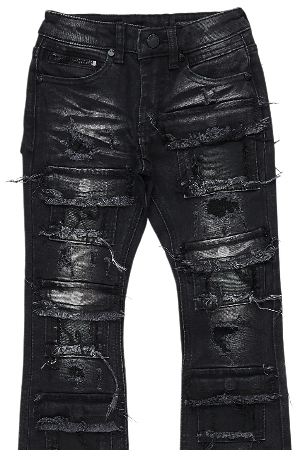 Boys Petrus Black Stacked Flare Jean