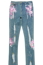 Terrika Tinted Dark Wash Painted Super Stacked Jean