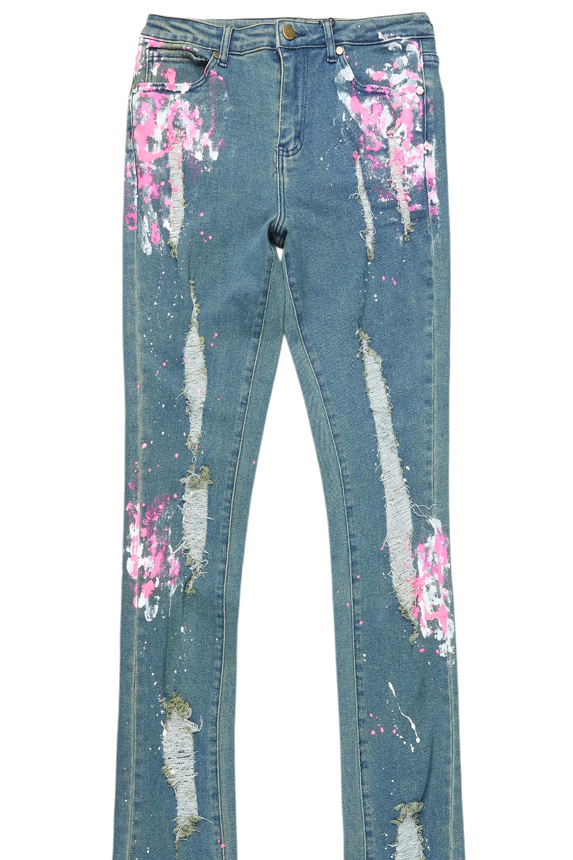 Terrika Tinted Dark Wash Painted Super Stacked Jean