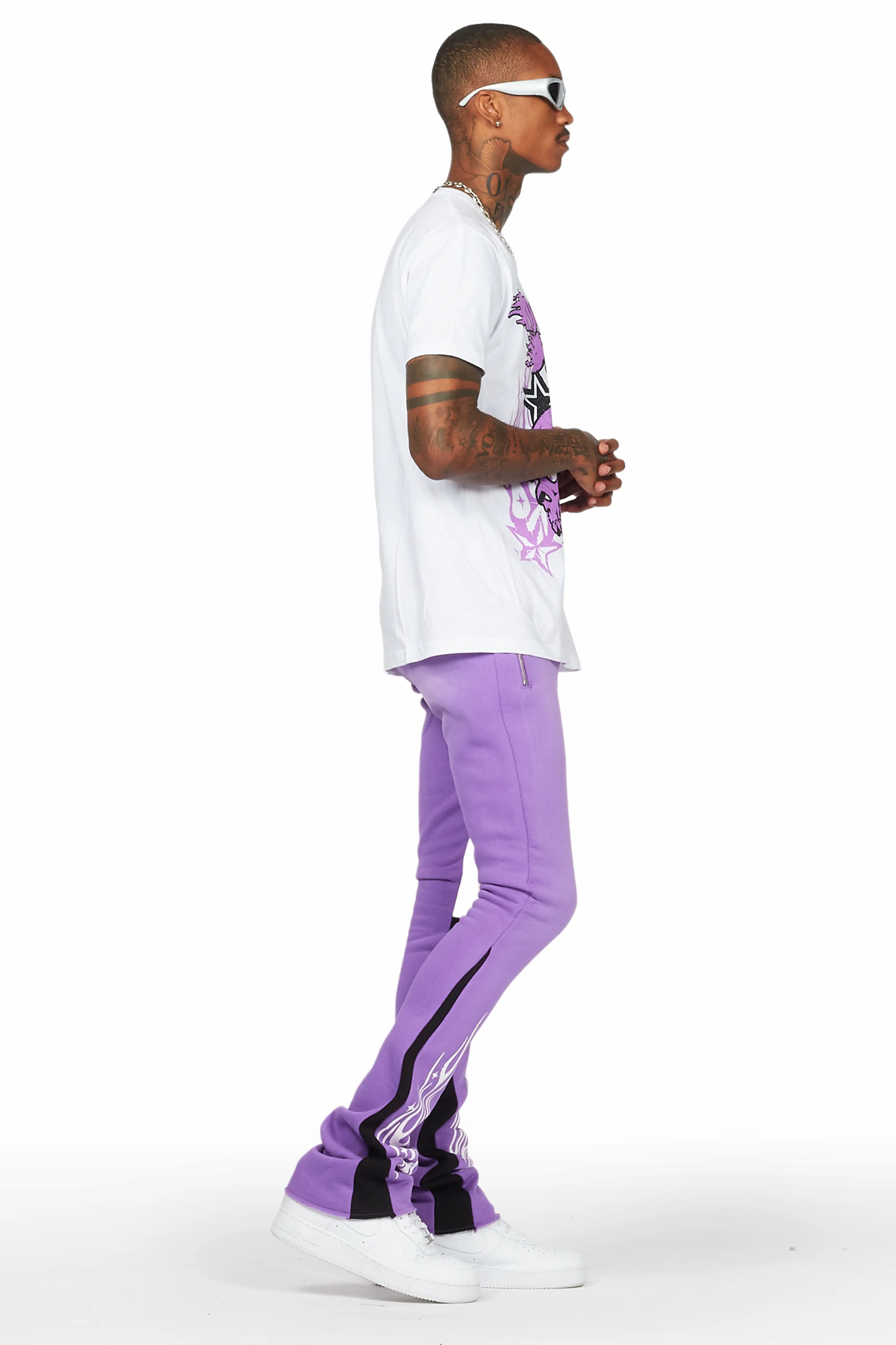 Smitty Purple/White T-Shirt/Stacked Flare Pant Set