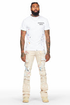 Orien Beige Painter Stacked Flare Jean