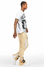 Edel White/Beige T-Shirt/Stacked Baggy Track Pant Set