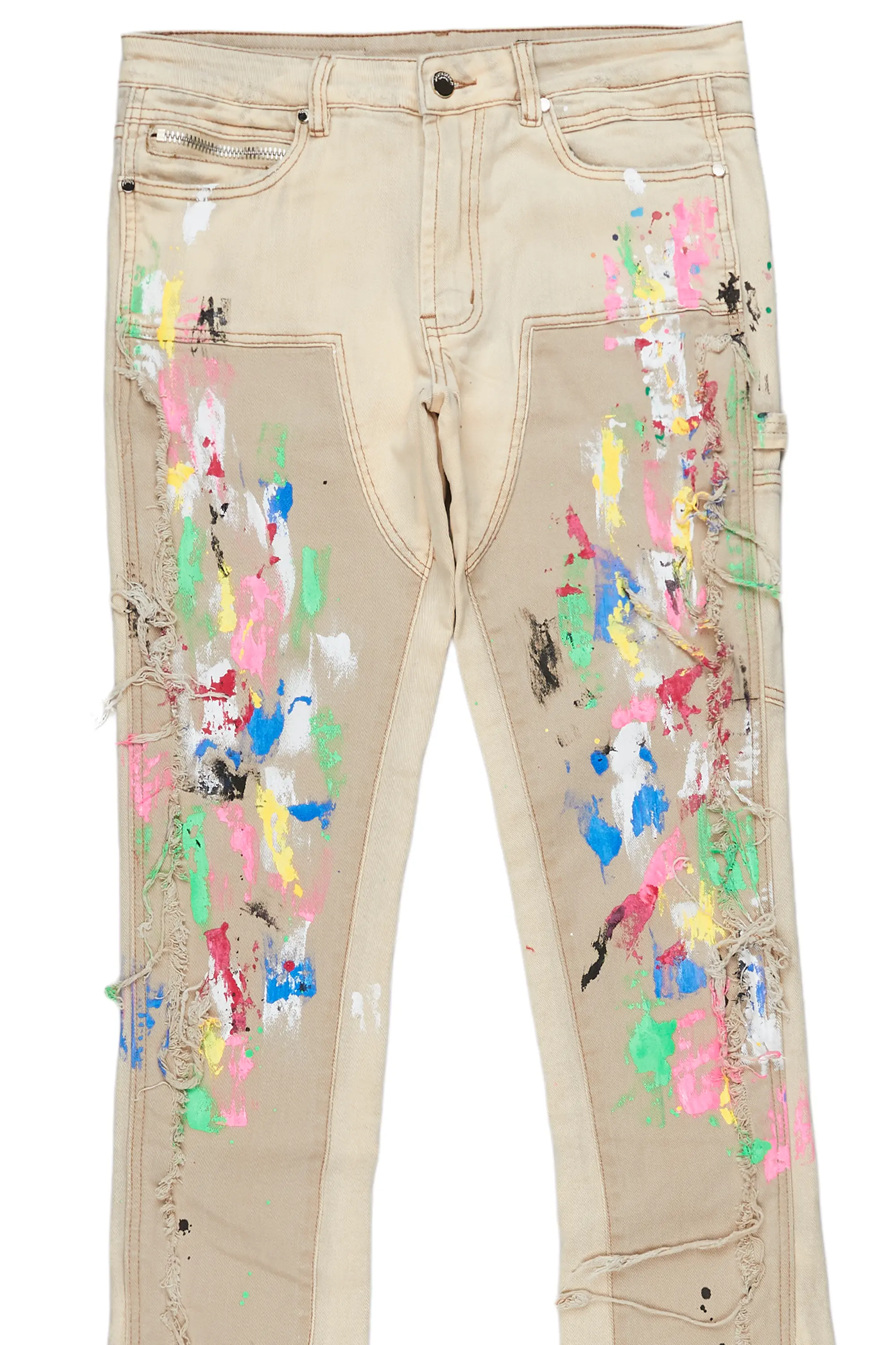 Daan Beige Painter Super Stacked Flare Jean