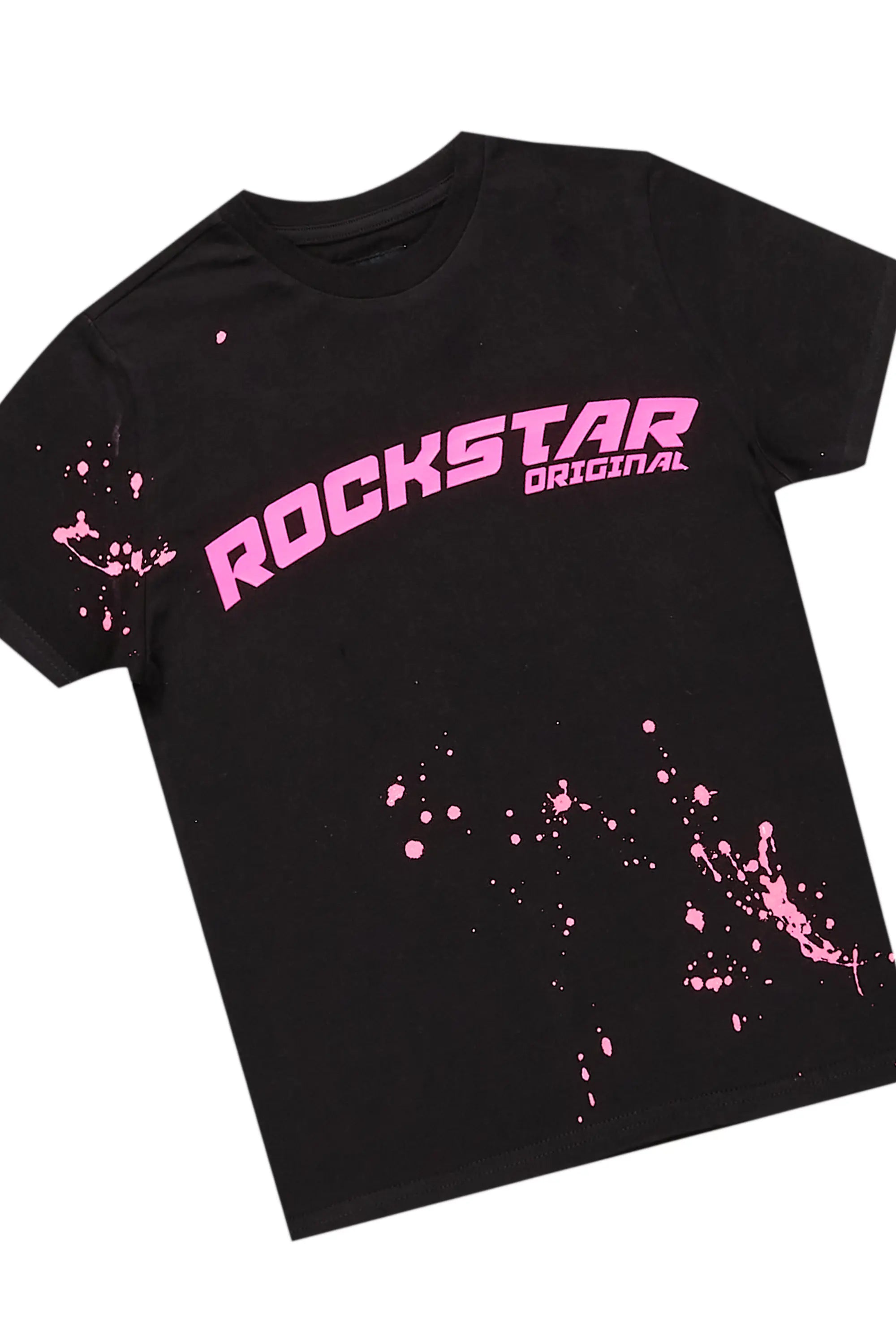 Girls Elmina Black T-Shirt Super Stacked Flare Jean Set