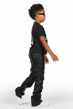 Boys Petrus Black PU Leather Jean