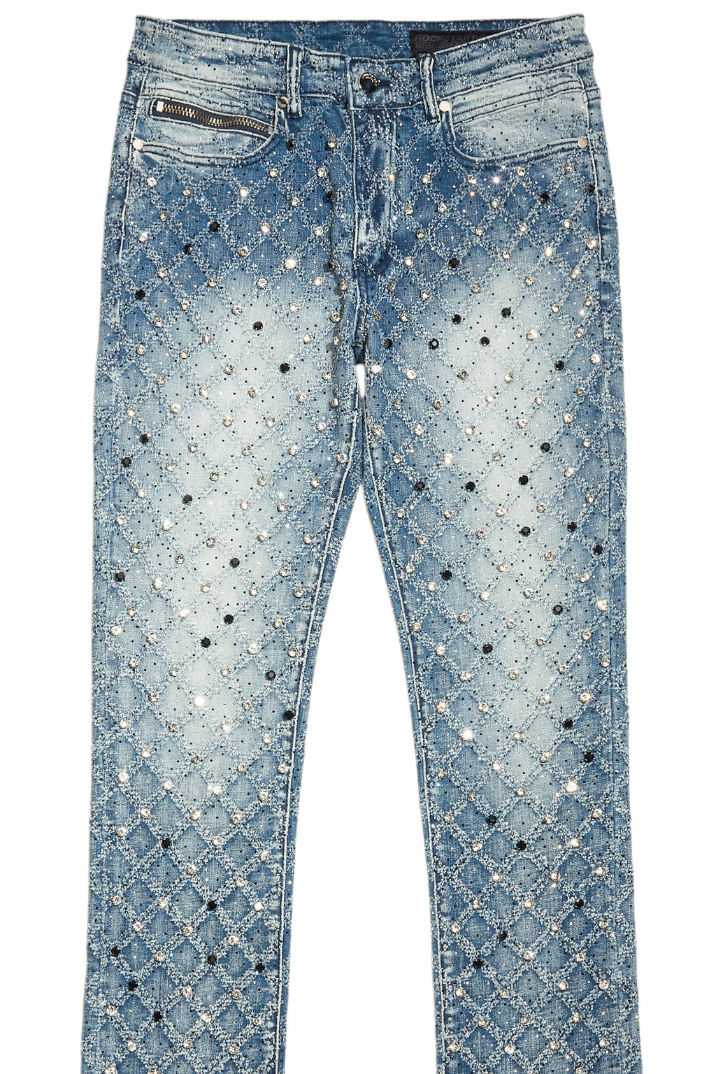 Glit Dark Blue Rhinestone Stacked Flare Jean