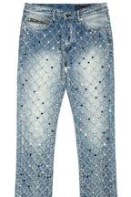 Glit Dark Blue Rhinestone Stacked Flare Jean