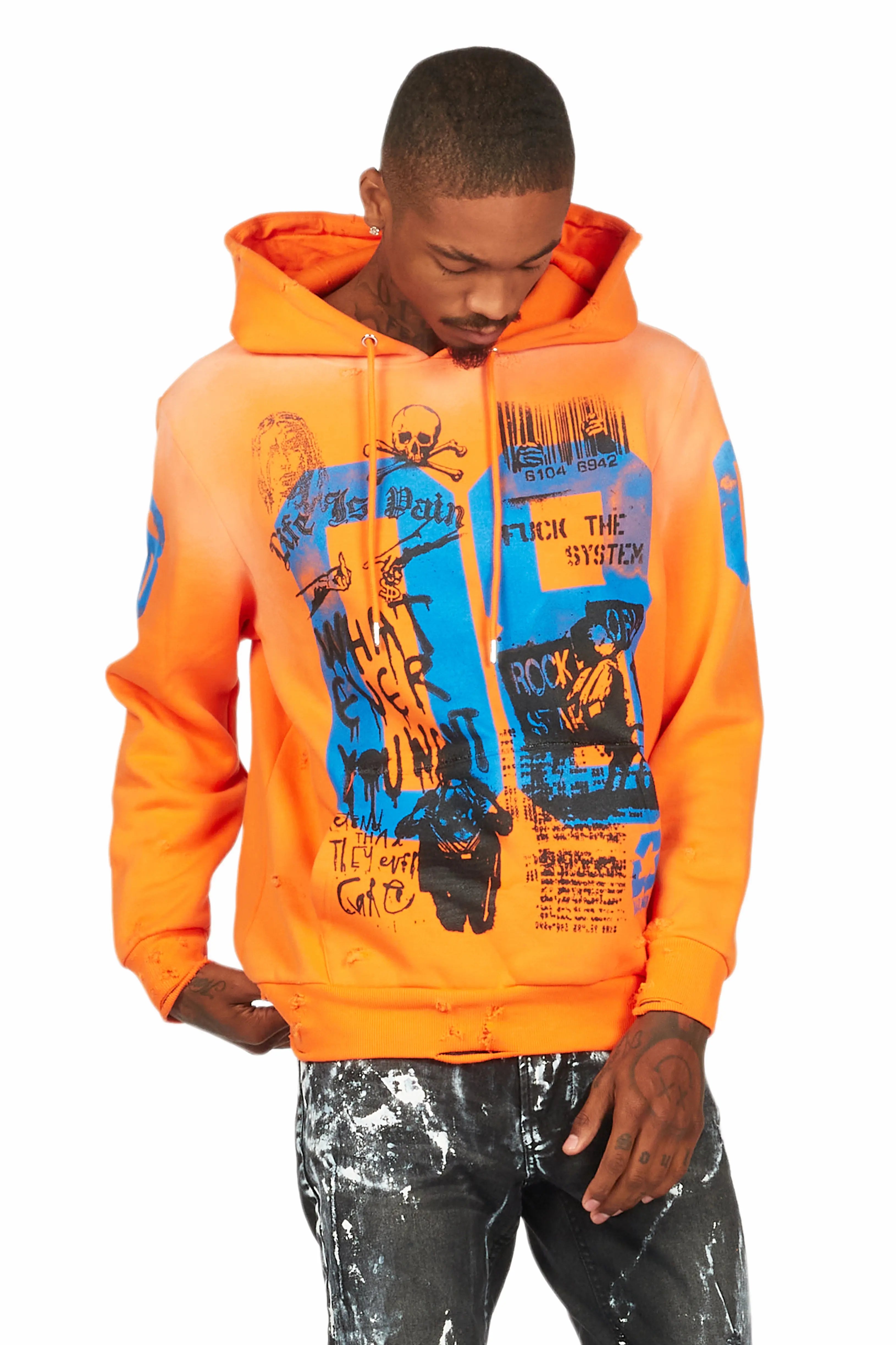 Grill Orange Distressed Graphic Hoodie