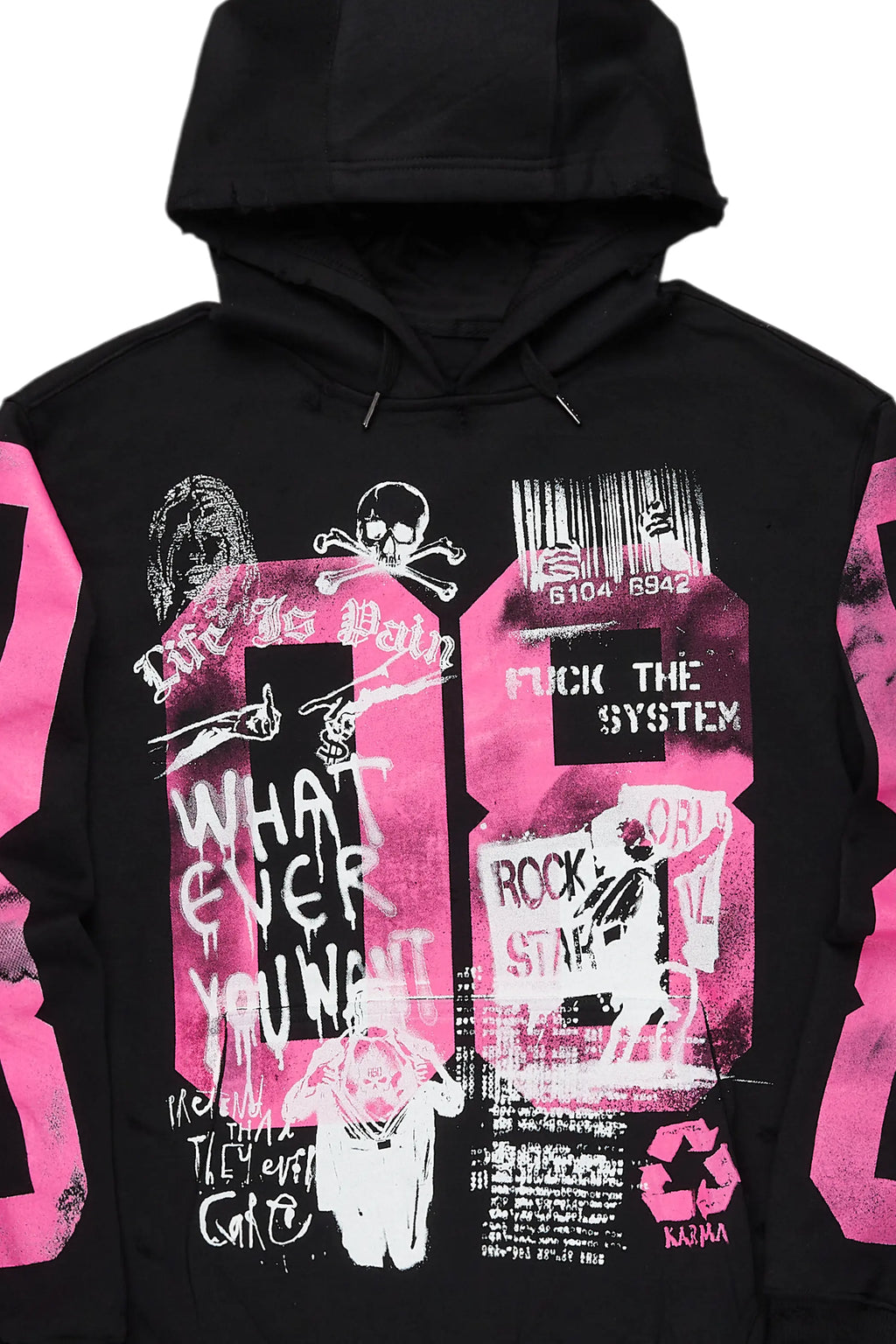 Grill Black/Pink Distressed Graphic Hoodie