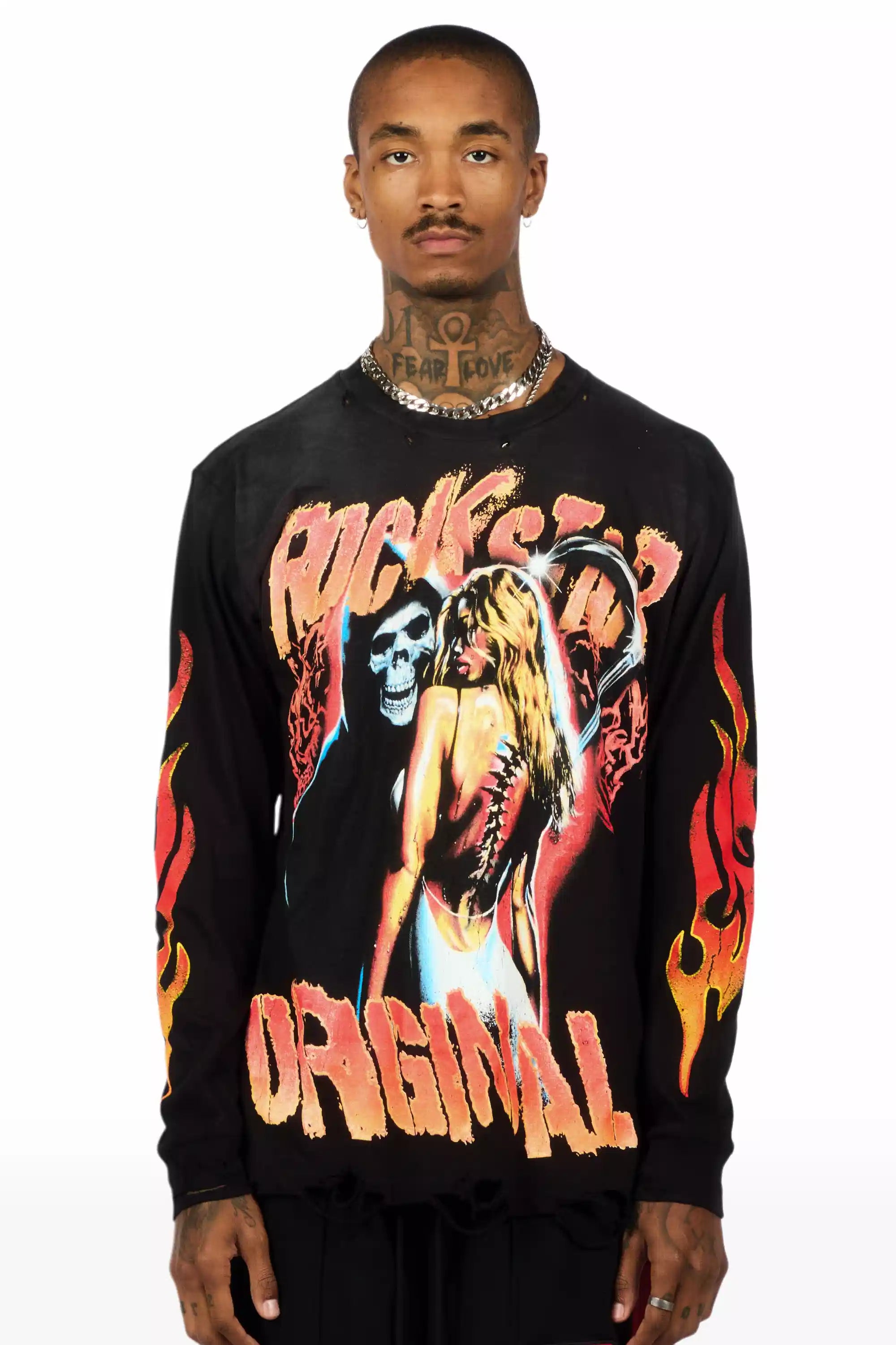 Zo Black/Orange Long Sleeve Graphic T-Shirt