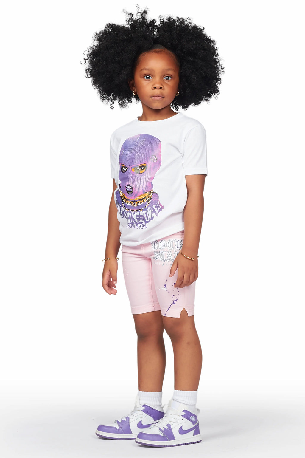 Girls Mura White/Pink T-Shirt Bermuda Short Set