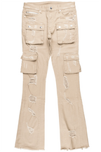 Adriel Beige Cargo Stacked Flare Jean