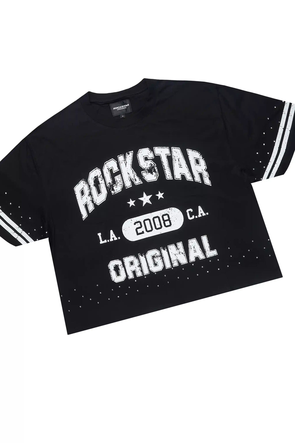 Tylla Black Rhinestone T-Shirt/Baggy Stacked Track Set