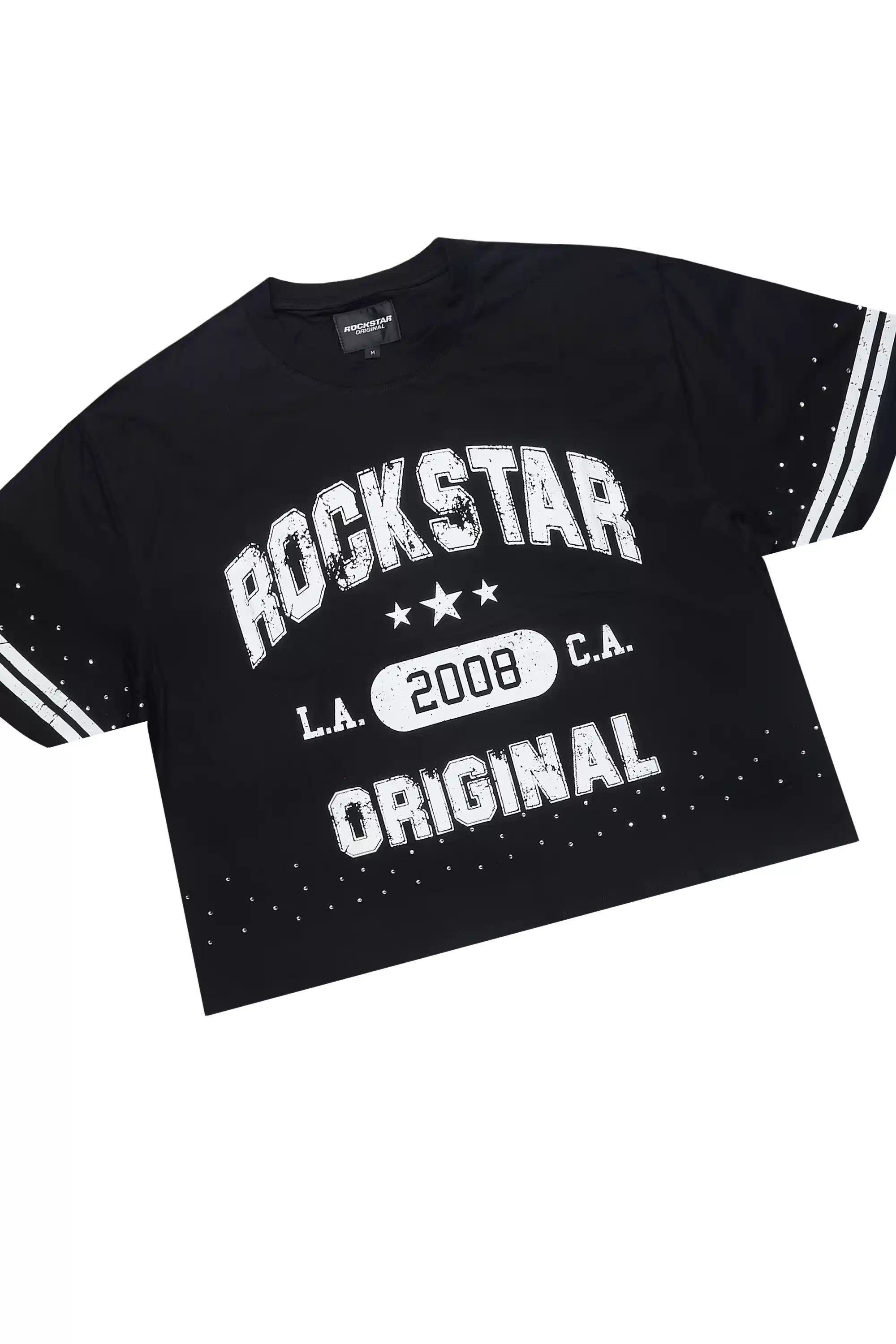 Tylla Black Rhinestone T-Shirt/Baggy Stacked Track Set