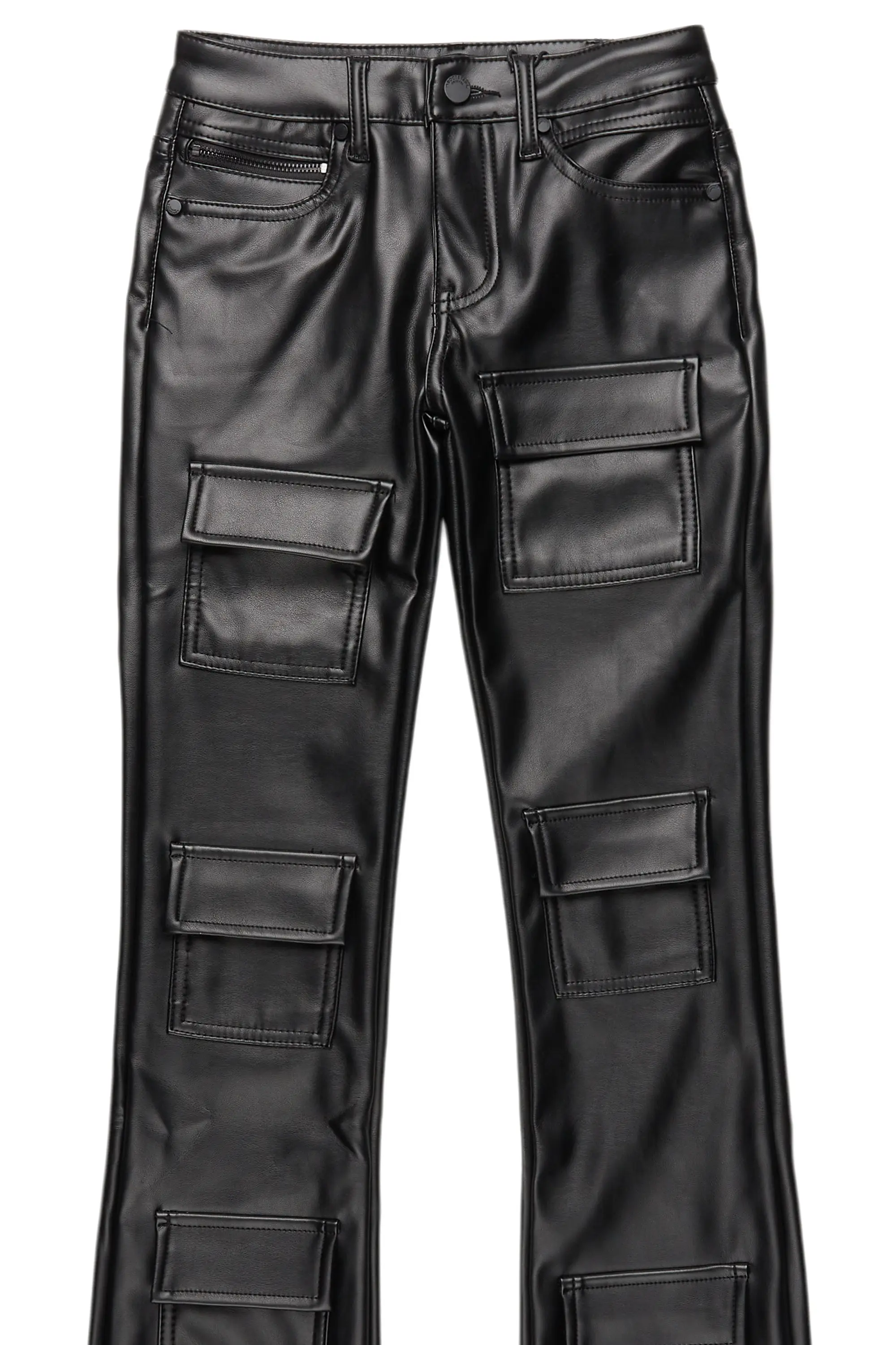 Boys Petrus Black PU Leather Jean