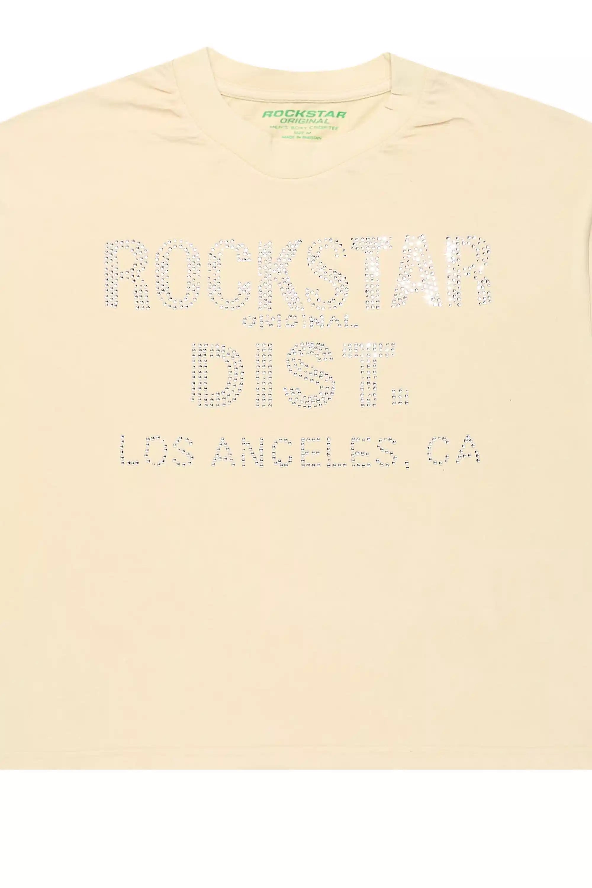 Lake Beige Rhinestone Boxy Crop T-Shirt