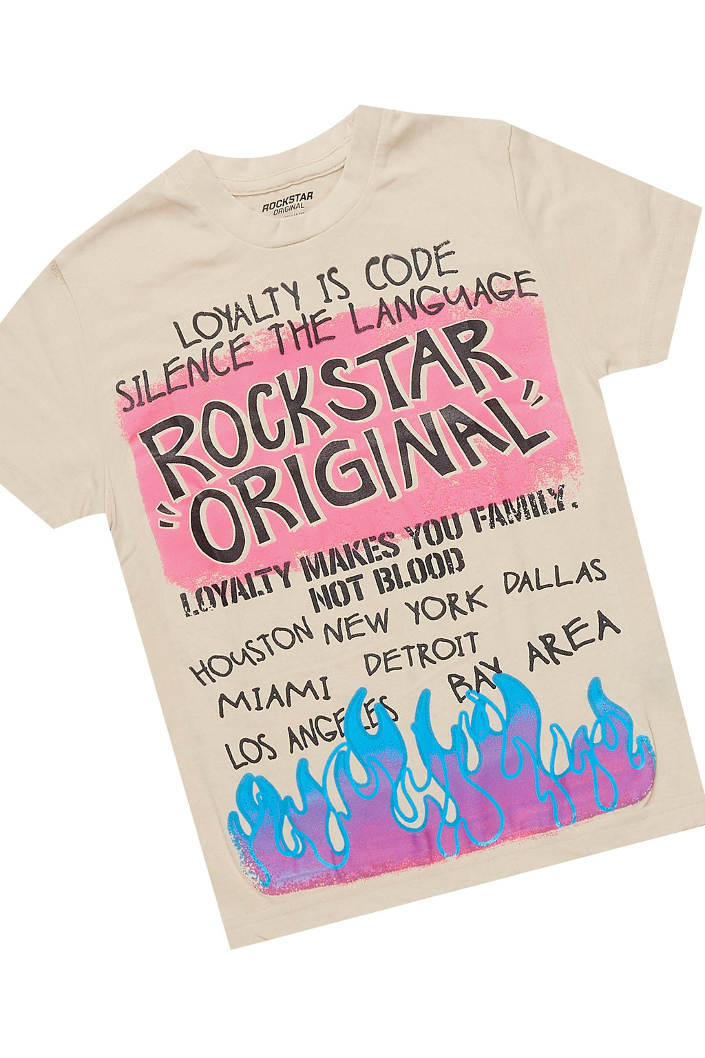 Boys Beno Beige/Pink T-Shirt/Stacked Flare Jean Set