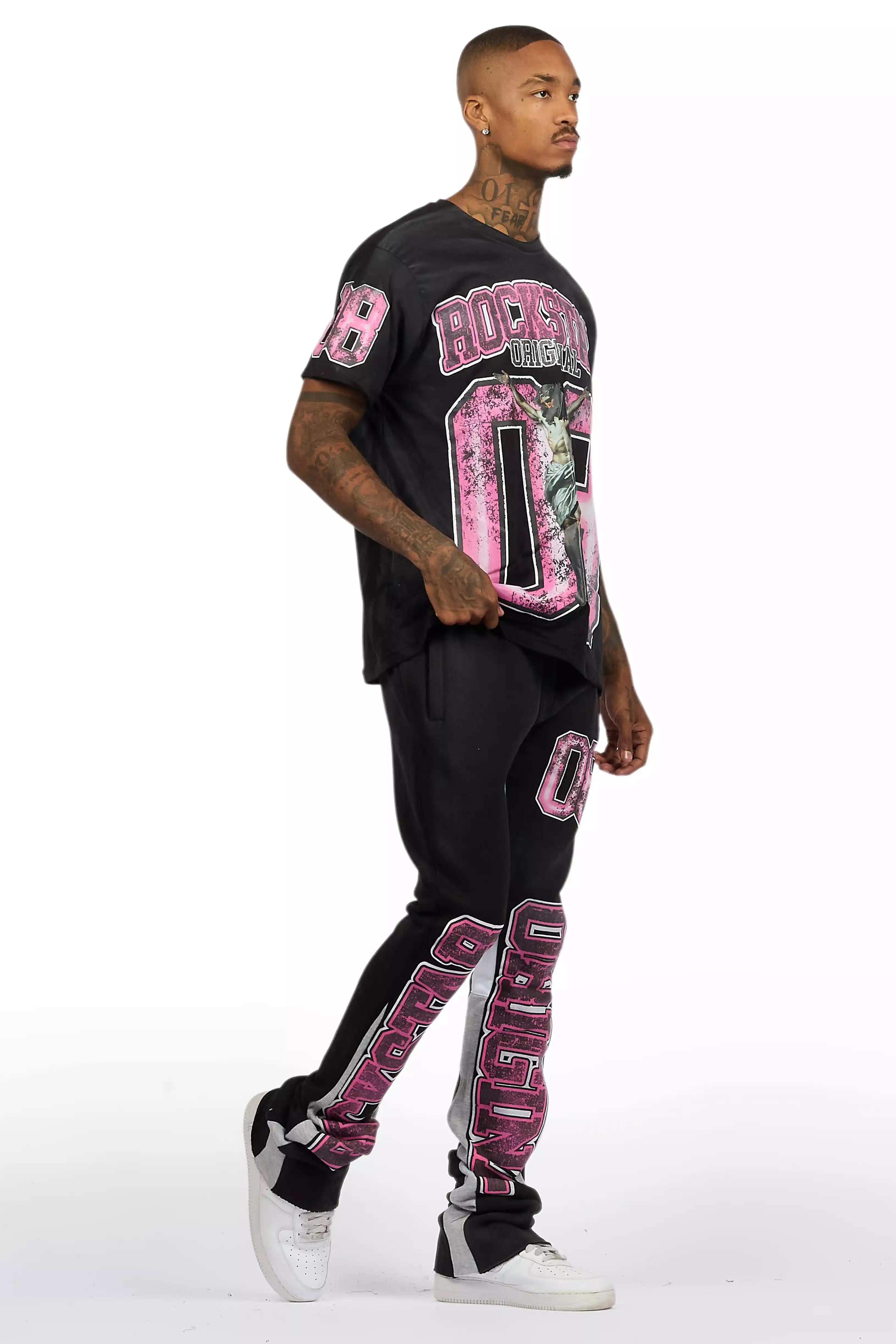 Fields Black/Pink T-Shirt/Stacked Flare Track Set