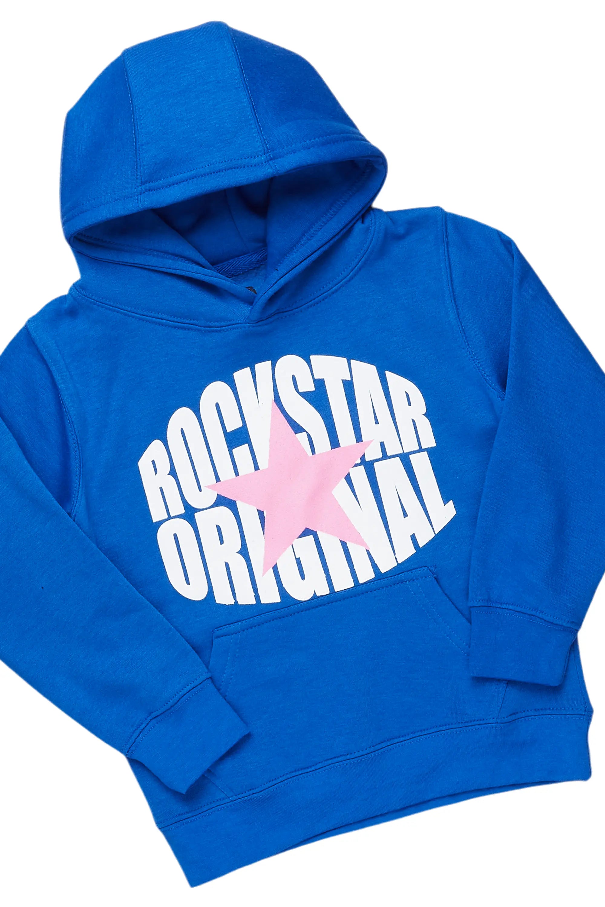 Girls Brooke Royal Blue Hoodie/Stacked Flare Jean Set